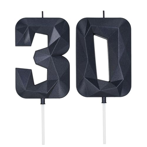 DERVENTA Large Black 3D Number 30 Birthday Candle 3.7in Cake Topper 1 Piece