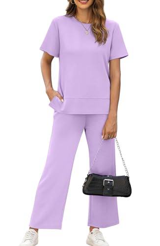 Image of XIEERDUO Women's Side Slit Lounge Sets 2026 Fashion 2 Piece Travel Outfits Cozy Loungewear Wide Leg Tracksuits S-3XL