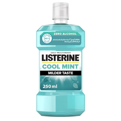 Listerine Breath Freshening Mouthwash Cool Mint Milder Taste kills 99% of germs that cause plaque and bad breath when used twice daily 250ml