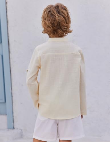 Image of Arshiner Boys Cotton Linen Henley Shirt Button Down Shirt Long Sleeve T Shirt Beach Shirt Tee Casual Solid Tops