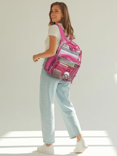 Image of Clear Backpack for School, 17 inch Large Heavy Duty-TPU See Through Bookbag for Boys Girls and Adult, Transparent Backpack With Multi-Pockets for College Work Gym Sport, Rose Red