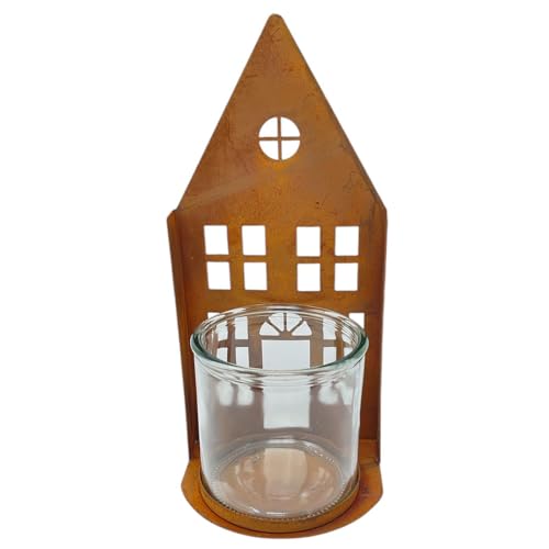 Dadeldo Living & Lifestyle Teelichthalter Windlicht Haus Metall 24x10cm rost