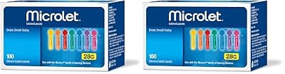 Ascensia MICROLET Lancets for Glucose Blood Testing 28-Gauge Silicone-Coated, Multi-Colored, Sterile, Single Use Lancets for Diabetes Blood Glucose Testing, 100 Count (Pack of 2)