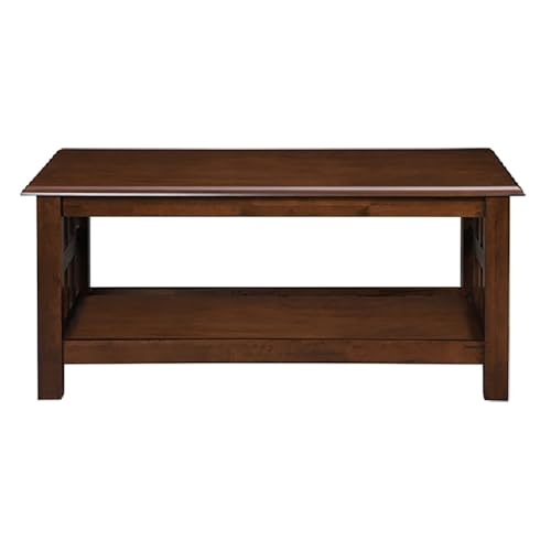 Image of Royaloak Sepang Malaysian Wooden Coffee Table | Beveled Design with Solid Wood Veneer | Sturdy Solid Wood Legs | Bottom Shelf for Extra Storage | Ideal Cofee Table Wooden for Contemporary Living Rooms