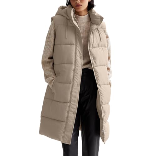 Mymyguoe Chaleco acolchado largo para mujer, tallas grandes, chaleco de