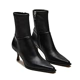 Goiphrri Black Ankle Boots for Women Stiletto High Heel Boot Pointed Toe Short Booties Side Zipper Dress Kitten Heel Booties Elastic Fashion Trendy Fall Boots Size 8.5