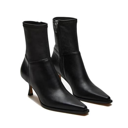 Goiphrri Black Ankle Boots for Women Stiletto High Heel Boot Pointed Toe Short Booties Side Zipper Dress Kitten Heel Booties Elastic Fashion Trendy Fall Boots Size 6