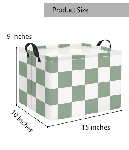 Image of Rectangular Baby Kids Storage Basket for Home Kitchen Girls Cute Toy Storage Bin Organizer Shelf Book Room Decor(Green Checkered)