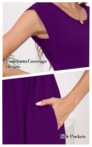 Image of DB MOON Womens 2026 Maxi Dresses Empire Waist Long Summer Dress Casual Cap Short Sleeve Sundress with Pockets