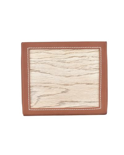Image of Premsons Remote Holder - 3 Section Tabletop Organizer in Light Brown | Faux Leather with Refined Wooden Finish | Decorative & Practical Organizer - Orange