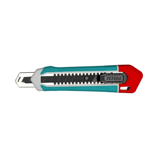Image of TOTAL 18mm Cutter Knife with Snap-Off SK4 Blade, Heavy Duty Box Cutter, Flat Push Button Lock, 179mm Paper Cutter for Office, Carton, Packaging & DIY Use