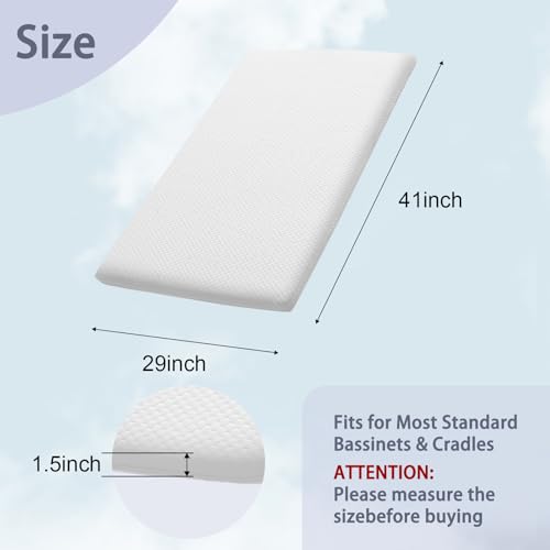 Image of Lisara Bassinet Mattress, 41 inch x 29 inch Dual Sided Gel Memory Foam Mattress with Waterproof, Removable and Breathable Ice Silk Cover, Fit for 4moms Breeze Plus Portable Playard