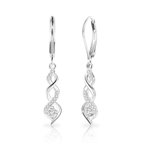 Sterling Silver Drop Dangle Earrings for Women Cubic Zirconia Hanging Dangle Earrings Long Infinity Drop Earring Leverback CZ Earing for Jewelry Gifts
