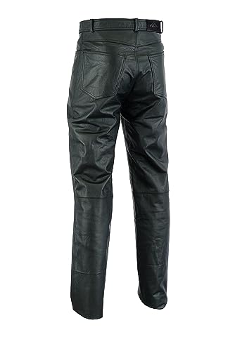 Arian Men's Black Classic 5 Pocket Casual Motorcycle Cowhide Leather Pant4