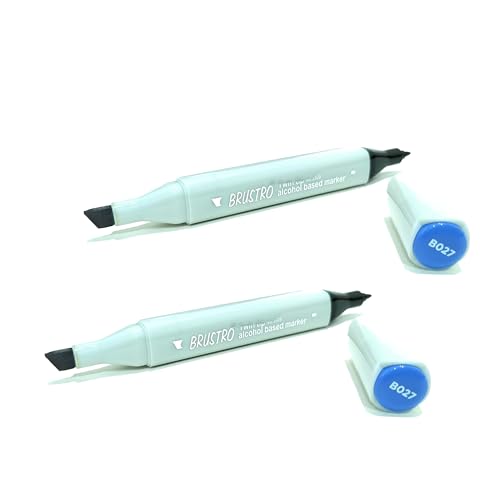 Image of BRUSTRO Twin Tip Alcohol Based Marker (Pack of 2) (Cobalt Blue)|Tip Size - Broad 1-7mm line,Fine 0.7mm|Smudge-Proof,Waterproof, Ideal for Texturing, Sketching,Graffiti,Comic Artist,Architecture,