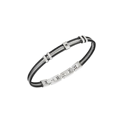 Breil, Collezione Loop, Bracciale Uomo in Acciaio Specchiato Bicolor, con Sottili Cavetti ed Elemento Centrale Personalizzabile con...