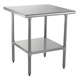 Kratos Commercial Worktable, All-Stainless Steel Kitchen Prep Table with Undershelf, 30