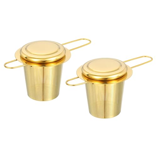 uxcell 2 Pcs Tea Infuser Filter, Fine Mesh Loose Tea Steeper, Stainless Steel Tea Strainer with Foldable Handle for Brew Loose Leaf Tea, Gold