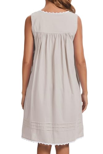 Image of AVIIER 100% Cotton Nightgowns for Women Sleeveless Night Gown with Pockets