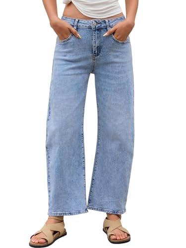PEIHOT Barrel Jeans Women Trendy Stretchy Mid Waist Wide Leg