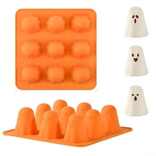 9-Cavity Silicone Halloween Chocolate Molds, Non-Stick 3D Baking Decorating Tools, Cute-Ghost...
