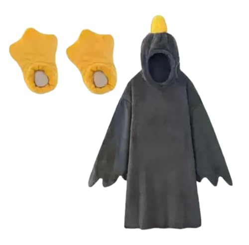Pantuflas de pato y pijama de ganso blanco oversize contra el frío en noches de invierno en casa