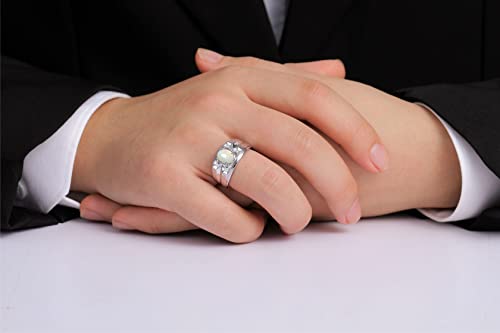 Rylos Men's Rings Classic Designer Style 8X6MM Oval Gemstone & Diamond Ring - Color Stone Birthstone Rings for Men, Sterling Silver Ring in Sizes 8-13.2