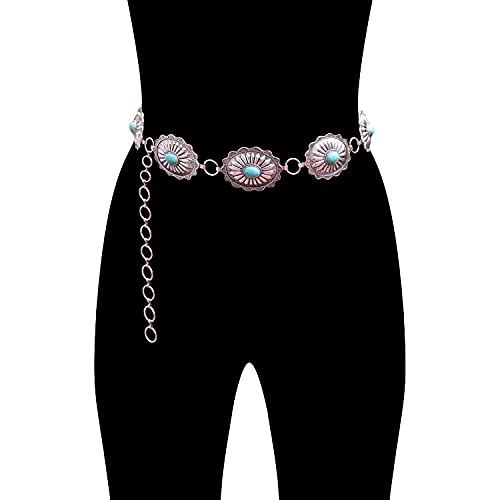 Western Turquoise flower Concho Chain Belt No.133