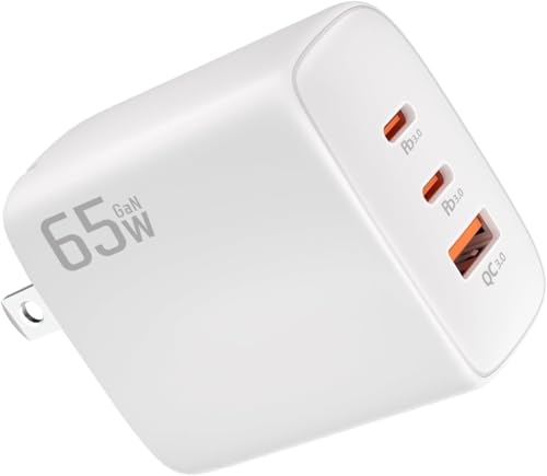 PD 充電器65w USB Type-c 急速充電器 軽量·小型 三台同時充電 超低温 GaNIII技術 PD3.0対応/QC3.0/PPS/SCP規格対応/PSE認証済 MacBook//Surface/iPad/Windows PC/ノートPC/iPad/iPhone/Android/Samsungなど機種に対応 (ホワイト, 65w)