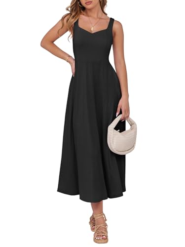 ANRABESS Women Summer Casual Dress Sleeveless Smocked Back Tank Midi Dresses 2025 Beach Vacation Sundress with Pockets