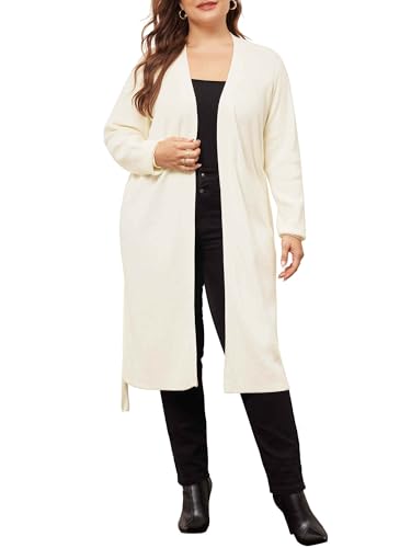 Image of Agnes Orinda Plus Size Sweater Cardigan for Women Knit Sweater Long Sleeve Belted Overwear Long Cardigans Coat Winter