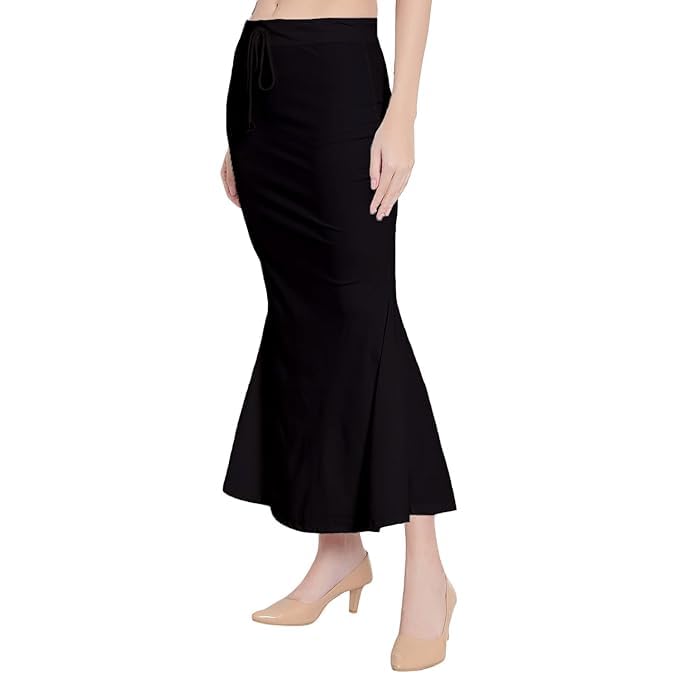 Image of Saree Shapewear Petticoat for Women Cotton Blended Lycra Shaper Petticoat with Elastic & Lace (Drawstring) Long Under Skirt Fishcut Wrinkle Free Shapewear
