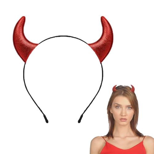 Image of Ling & Bai Glitter Devil Horns Headband Halloween Red Devil Ears Hairband Demon Horns Cosplay Costume Dress Up Hair Accessories for Women (Red, One Size)
