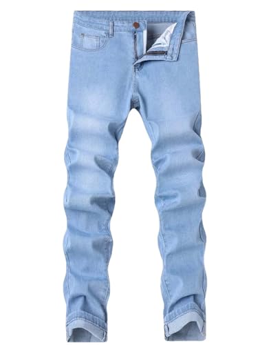 Men's Classic Washed Business Jeans Slim Distressed Stretch Straight Denim Pants