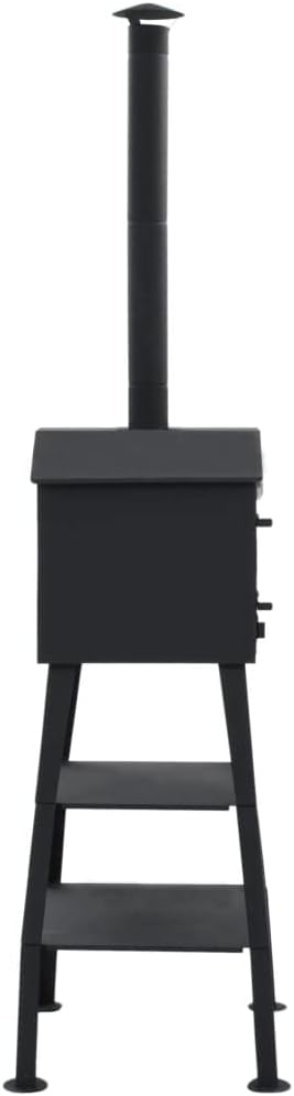 Outdoor Pizza Oven Charcoal Fired with 2 Fireclay Stones Oven, Wood Fire Grill Maker Stone, Layer Steel Cooker For Barbecue Camping Backyard Party, Black, 22.8 x 24 x 80.7 (W x D x H)