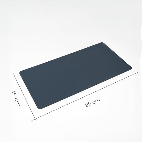 Image of Reversible Desk Mat 90x45 CM - Large Vegan Leather Office Desk Pad | Mouse Pad for Work from Home & Office | Anti-Slip Leather | Waterproof, Splash-Proof Desk Accessories (Sky Blue & Orange)