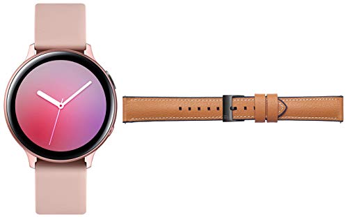 Image of Samsung Galaxy Watch Active 2 (Bluetooth + LTE, 44 mm) - Gold, Aluminium Dial, Silicon Straps + Free Leather Strap (Tan) Worth INR 2500