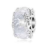 Abalorio de Cristal de Murano con Purpurina Transparente, diseño de Estrella de mar, Concha de pez, Plata de Ley 925 auténtica, Compatible con Pulsera Pandora