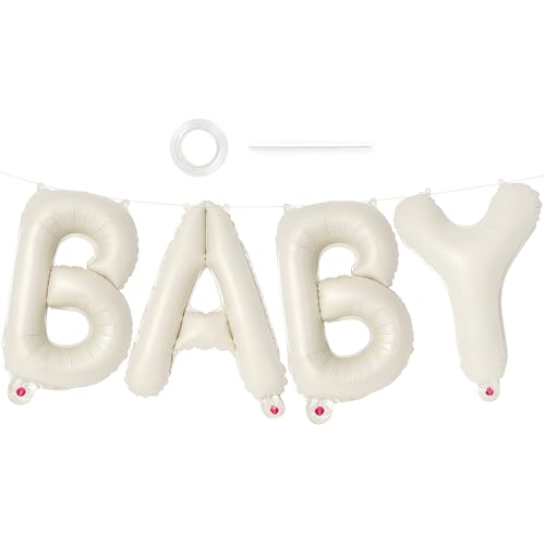 Ballons bébé 101cm beige de grande taille pour une décoration de fête prénatale épurée