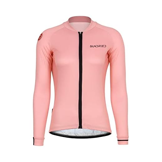 SUNDRIED Jersey de Ciclismo de Manga Larga para Mujer, Camiseta de Ciclismo de Carretera, Camiseta de Ciclismo de montaña Rosa, Ropa de Ciclismo (Rosa, L)