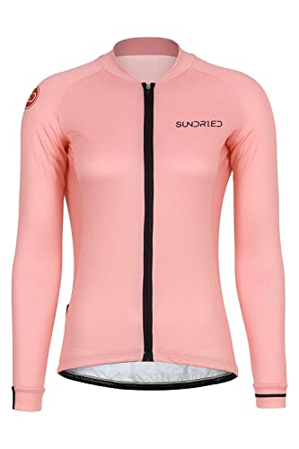 SUNDRIED Damen Langarm Radtrikot Rennrad Radtrikot Rosa Mountainbike Shirt Radsportbekleidung (Rosa, XL)