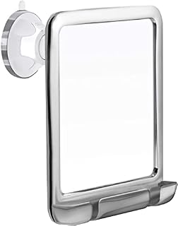 MIRRORVANA Lusterko prysznicowe do golenia z uchwytem na golarkę, silne ssanie i obracanie o 360°, nietłukące i przeciwmgielne, 20 cm x 18 cm, chromowane