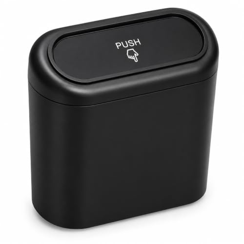 Image of Mini Car Trash Bin with Lid, Hanging Vehicle Dustbin with Back Clip and Push-Open Clamshell Design for Door Panel, Seat Back and Interior Storage