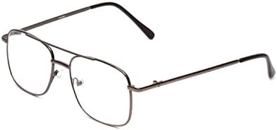 Calabria 8151 Square Pilot Metal Reading Glasses +3.75 Gunmetal Men Women Designer Classic Trendy Readers Stylish Eyeglasses
