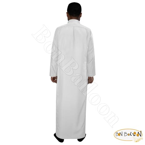 White Thobe Mens Saudi Style Abaya Men Robe Daffah Dishdasha Islamic Arabian Kaftan Juba Islam Arab Jalabiya Middle East Jilbab (60")4