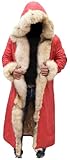 Ce manteau de Père Noël est fabriqué à partir de cuir synthétique et véritable de qualité supérieure avec une doublure en fausse fourrure en peluche, avec des coutures complexes, des poignets larges et une capuche déclarée. Il est parfait pour les fêtes de vacances, le cosplay ou les célébrations de Noël avec un charme festif intemporel.