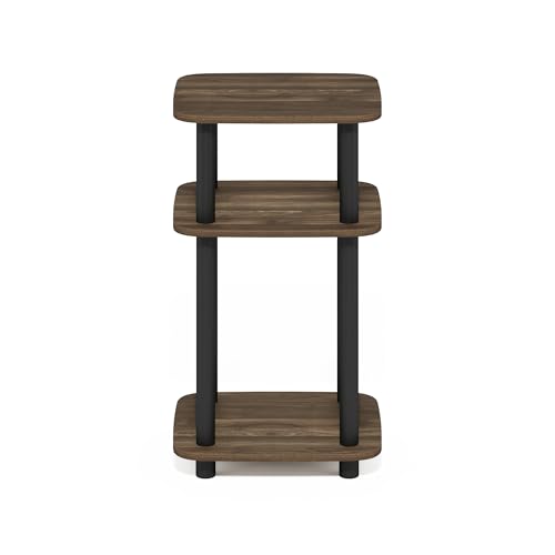 Image of Furinno JUST 3-Tier Telephone Table, Turn-N-Tube Toolless Side Table with Open Shelf, Round Curve Corner Night Stand, Bedside Table, for Living Room, Bedroom, Columbia Walnut