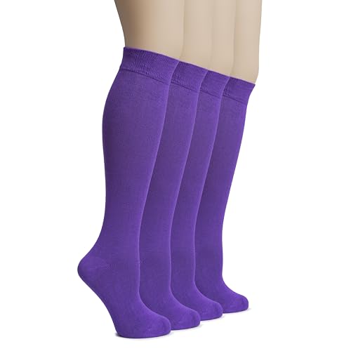 Image of Hugh Ugoli Women's Rayon Derived from Bamboo Knee High Socks Comfort Seam Long Dress Socks, Shoe Size 5-8 /8-11, 4 Pairs
