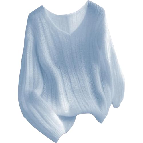 Women's Pink Long Sleeve Plain V Neck Knit Loose Oversized Pullover Jumper Y2K Sweater Cozy Fall Winter Outfits