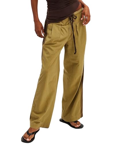 Side Striped Pants Women Drawstring Wide Leg Pants High Waisted Loose Slouchy Palazzo Sweatpants